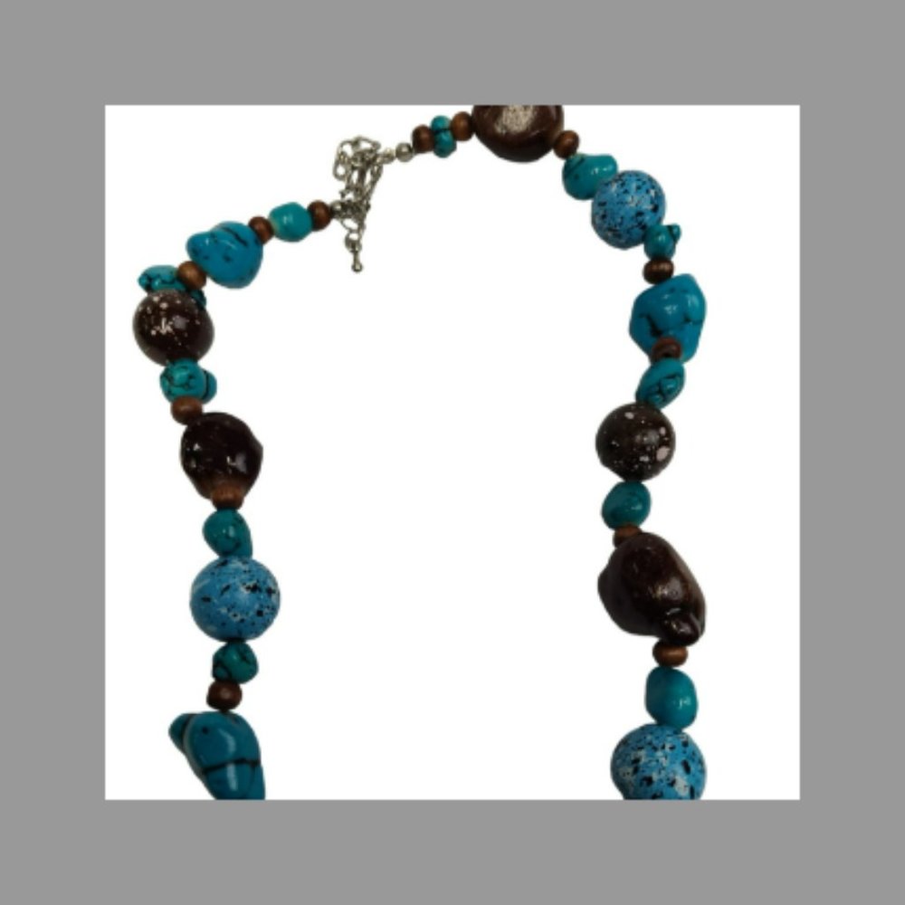 Handcrafted  Turquoise Brown Speckled Beaded  Necklace choker